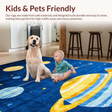 Ultra Soft Area Rug, Non Slip, Stain Resistant, Washable Area Rugs for Living Room, Bedroom, Whimsical Celestial Cartoon Imagery(Blue)