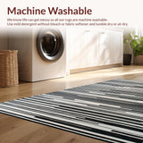 Ultra Soft Area Rug, Non Slip, Stain Resistant, Washable Area Rugs for Living Room, Bedroom, Black White Stripe Floor Rug(Black)