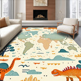 Beige with Cartoon Dinosaurs and Vintage Style World Map(Beige)
