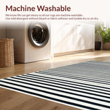Ultra Soft Area Rug, Non Slip, Stain Resistant, Washable Area Rugs for Living Room, Bedroom, Sleek Linear Contrast Rug Showcasing Sharp Black And White Stripe Motif(Black)