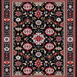 Ultra Soft Area Rug, Non Slip, Stain Resistant, Washable Area Rugs for Living Room, Bedroom, Vibrant Traditional Tiled Arrangement(Black)