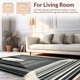 Ultra Soft Area Rug, Non Slip, Stain Resistant, Washable Area Rugs for Living Room, Bedroom, Urban Monochrome Striped Rug With Reversible Optical Illusion Pattern(Black)