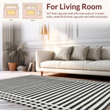 Ultra Soft Area Rug, Non Slip, Stain Resistant, Washable Area Rugs for Living Room, Bedroom, Minimalist Dual Tone Stripe With Handcrafted Layered Lines(Black)