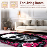 Ultra Soft Area Rug, Non Slip, Stain Resistant, Washable Area Rugs for Living Room, Bedroom, Rustic Vintage Skull Imagery(Black)