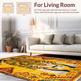 Ultra Soft Area Rug, Non Slip, Stain Resistant, Washable Area Rugs for Living Room, Bedroom, Vintage Ethnic Leopard Motif(Yellow)