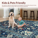 Ultra Soft Area Rug, Non Slip, Stain Resistant, Washable Area Rugs for Living Room, Bedroom, Rustic Tribal Patterned Blue Tones(Blue)
