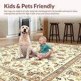 Ultra Soft Area Rug, Non Slip, Stain Resistant, Washable Area Rugs for Living Room, Bedroom, Elodie Beige Transitional Area with Timeless Decorative Elements(Ivory)