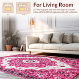 Ultra Soft Area Rug, Non Slip, Stain Resistant, Washable Area Rugs for Living Room, Bedroom, Pink Boho Vintage Playroom Carpet with Non-Slip Design(Pink)