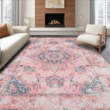 Ultra Soft Area Rug, Non Slip, Stain Resistant, Washable Area Rugs for Living Room, Bedroom, Elegant Retro Floral Medallion(Pink)