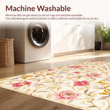 Ultra Soft Area Rug, Non Slip, Stain Resistant, Washable Area Rugs for Living Room, Bedroom, Elegant Soft Floral Elegance(Beige)