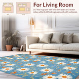 Ultra Soft Area Rug, Non Slip, Stain Resistant, Washable Area Rugs for Living Room, Bedroom, Charming Floral Motif in Pastel(Blue)