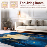 Ultra Soft Area Rug, Non Slip, Stain Resistant, Washable Area Rugs for Living Room, Bedroom, Abstract Boho Area with Deep Blue and Gold Accents(Blue)