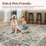 Ultra Soft Area Rug, Non Slip, Stain Resistant, Washable Area Rugs for Living Room, Bedroom, Artisan Crafted Oushak Inspired Rug With Modern Peach Sage Palette(Ivory)