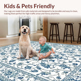 Ultra Soft Area Rug, Non Slip, Stain Resistant, Washable Area Rugs for Living Room, Bedroom, Lush Curved Floral Aesthetic(White)