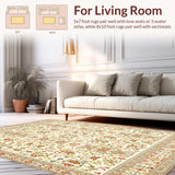 Ultra Soft Area Rug, Non Slip, Stain Resistant, Washable Area Rugs for Living Room, Bedroom, Woven Beige Boho Round(Beige)