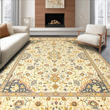 Luxurious Beige Area Featuring Detailed Oushak Geometric Motifs(Beige)