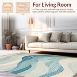 Ultra Soft Area Rug, Non Slip, Stain Resistant, Washable Area Rugs for Living Room, Bedroom, Oceanic Serenity Rug with Coastal Shell Motifs and Wave Line Artwork(Beige)