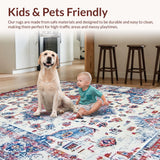 Ultra Soft Area Rug, Non Slip, Stain Resistant, Washable Area Rugs for Living Room, Bedroom, Whimsical Colorful Ogee Style(Red)
