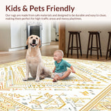 Ultra Soft Area Rug, Non Slip, Stain Resistant, Washable Area Rugs for Living Room, Bedroom, Tribal Geometric Diamond Medallion Area with Subtle Beige Layers(White)