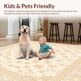 Ultra Soft Area Rug, Non Slip, Stain Resistant, Washable Area Rugs for Living Room, Bedroom, Luxe Neutral Round with Sophisticated Geometric Medallion(Beige)