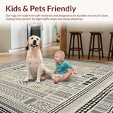 Ultra Soft Area Rug, Non Slip, Stain Resistant, Washable Area Rugs for Living Room, Bedroom, Modern Checkered Circle Featuring Abstract Tribal Lines and Shapes(Gray)