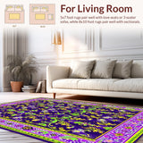 Ultra Soft Area Rug, Non Slip, Stain Resistant, Washable Area Rugs for Living Room, Bedroom, Graceful Curved Floral Elements(Purple)