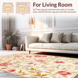 Ultra Soft Area Rug, Non Slip, Stain Resistant, Washable Area Rugs for Living Room, Bedroom, Elegant Soft Floral Elegance(Beige)
