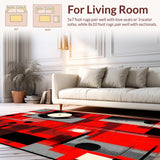 Ultra Soft Area Rug, Non Slip, Stain Resistant, Washable Area Rugs for Living Room, Bedroom, Contemporary Abstract Soundwave Design(Red)