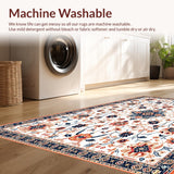 Ultra Soft Area Rug, Non Slip, Stain Resistant, Washable Area Rugs for Living Room, Bedroom, Luxurious Faded Botanical Design(White)