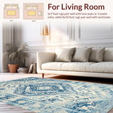 Ultra Soft Area Rug, Non Slip, Stain Resistant, Washable Area Rugs for Living Room, Bedroom, Rustic Light Blue Tiled Arrangement(Blue)
