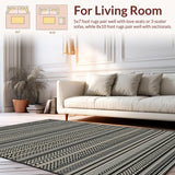 Ultra Soft Area Rug, Non Slip, Stain Resistant, Washable Area Rugs for Living Room, Bedroom, Trendy Minimalist Tribal Design Element(Black)