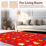 Ultra Soft Area Rug, Non Slip, Stain Resistant, Washable Area Rugs for Living Room, Bedroom, Interactive Colorful Animal Scene(Red)