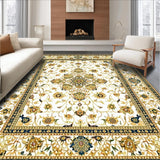 Ultra Soft Area Rug, Non Slip, Stain Resistant, Washable Area Rugs for Living Room, Bedroom, Classic Beige Area Intricate Floral Motifs(White)