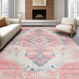 Ultra Soft Area Rug, Non Slip, Stain Resistant, Washable Area Rugs for Living Room, Bedroom, Tribal Floral Pink Aesthetic(Pink)