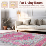 Ultra Soft Area Rug, Non Slip, Stain Resistant, Washable Area Rugs for Living Room, Bedroom, Bordered Pastel Bedroom Meditation Space Easy Cleaning Rug(Pink)