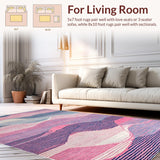 Ultra Soft Area Rug, Non Slip, Stain Resistant, Washable Area Rugs for Living Room, Bedroom, Vibrant Multicolored Artful Design(Pink)