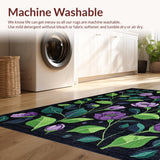 Ultra Soft Area Rug, Non Slip, Stain Resistant, Washable Area Rugs for Living Room, Bedroom, Vivid Botanical Dreamscape Design(Black)