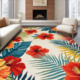 Ultra Soft Area Rug, Non Slip, Stain Resistant, Washable Area Rugs for Living Room, Bedroom, Lively Multicolored Leaf Motif(Red)