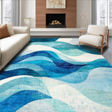 Ultra Soft Area Rug, Non Slip, Stain Resistant, Washable Area Rugs for Living Room, Bedroom, Oceanic Voyage Nautical Wave Rug With Sailing Adventure Theme(Blue)