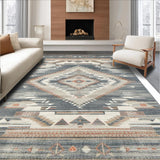 Ultra Soft Area Rug, Non Slip, Stain Resistant, Washable Area Rugs for Living Room, Bedroom, Contemporary Ethnic Geometric Fusion(Gray)