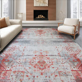 Ultra Soft Area Rug, Non Slip, Stain Resistant, Washable Area Rugs for Living Room, Bedroom, Contemporary Distressed Color Fusion(Red)