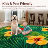 Ultra Soft Area Rug, Non Slip, Stain Resistant, Washable Area Rugs for Living Room, Bedroom, Lively Tiled Tropical Composition(Green)
