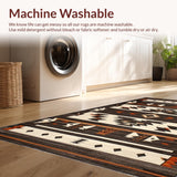 Ultra Soft Area Rug, Non Slip, Stain Resistant, Washable Area Rugs for Living Room, Bedroom, Warm Toned Ethnic Patterning(Black)