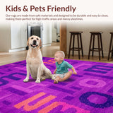 Ultra Soft Area Rug, Non Slip, Stain Resistant, Washable Area Rugs for Living Room, Bedroom, Sophisticated Lettered Design with Color Pop(Purple)
