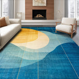 Ultra Soft Area Rug, Non Slip, Stain Resistant, Washable Area Rugs for Living Room, Bedroom, Abstract Horizon Rug with Blue Gold Ombre, Modern Geometric Linework(Blue)