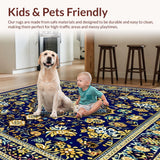 Ultra Soft Area Rug, Non Slip, Stain Resistant, Washable Area Rugs for Living Room, Bedroom, Intricate Woven Area Featuring Complex Design and Gold Accents(Blue)