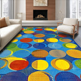 Ultra Soft Area Rug, Non Slip, Stain Resistant, Washable Area Rugs for Living Room, Bedroom, Whimsical Colorful Round Motif(Blue)
