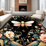 Ultra Soft Area Rug, Non Slip, Stain Resistant, Washable Area Rugs for Living Room, Bedroom, Enchanted Night Garden Area Featuring Whimsical Bugs and Floral(Black)