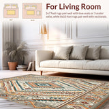 Ultra Soft Area Rug, Non Slip, Stain Resistant, Washable Area Rugs for Living Room, Bedroom, Boho with Diamond Tribal Motifs and Muted Brown Beige Palette(Gray)