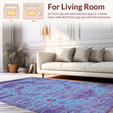 Ultra Soft Area Rug, Non Slip, Stain Resistant, Washable Area Rugs for Living Room, Bedroom, Rustic Violet Geometric Fusion(Blue)